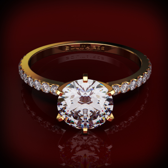 טבעת אירוסין קלאסית יהלומים בצדדים- זהב צהוב